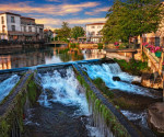 L'Isle-sur-la-Sorgue, Vaucluse,	Avignon, France: picturesque landscape at dawn of the town surrounded of the water canals